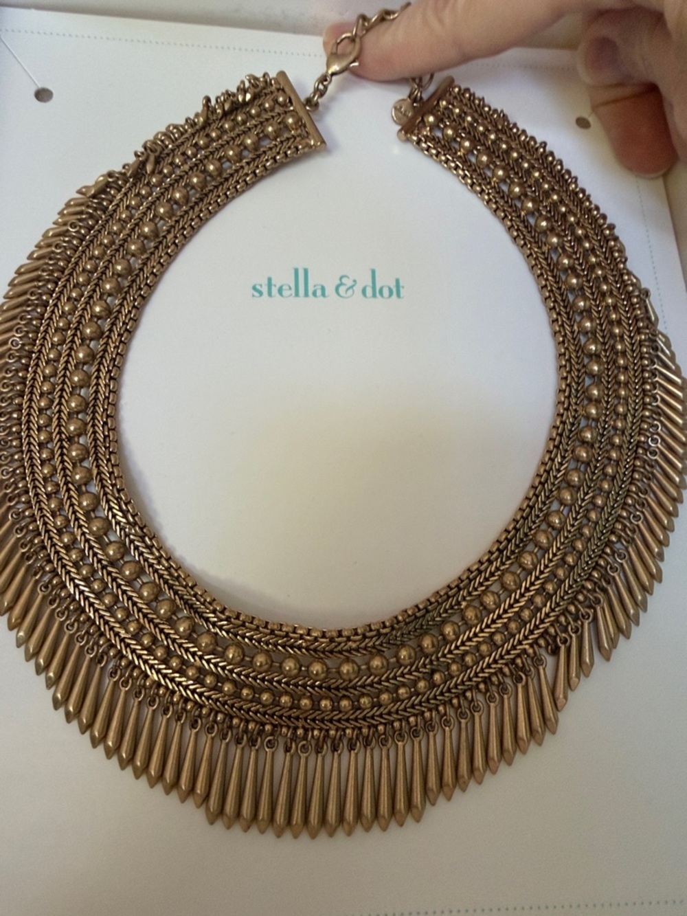 Stella & Dot Antique Gold Multi-Layer Fringe Collar Necklace